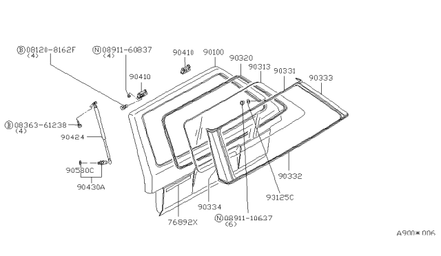 1982 Nissan Datsun 810 Hinge Back Door Diagram for 90400-W2700