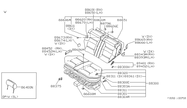 1981 Nissan Datsun 810 Trim Back Gray Diagram for 88620-W2401