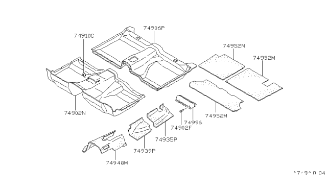 1982 Nissan Datsun 810 Rear Carpet GRY Diagram for 74906-W1400