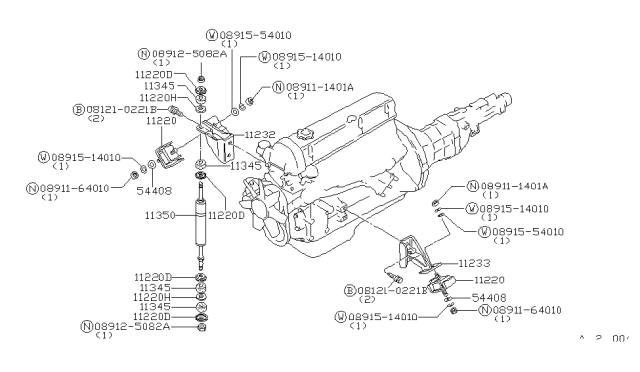 1982 Nissan Datsun 810 Engine & Transmission Mounting Diagram 2