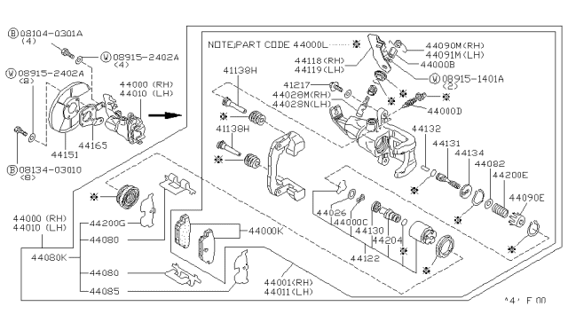 1982 Nissan Datsun 810 Adapter CALIPER Diagram for 44155-04S10