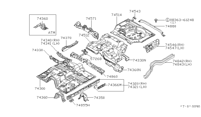 1981 Nissan Datsun 810 Floor Assembly Rear Diagram for 74514-W3010