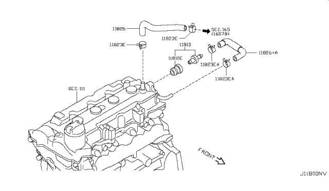 2009 Nissan Versa Blowby Gas Hose Diagram for 11826-ET000