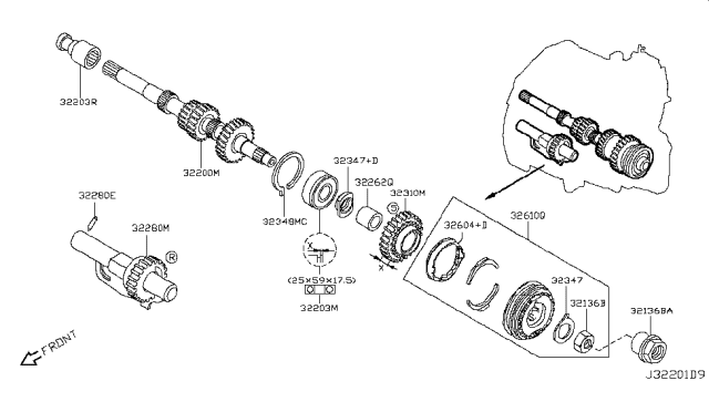 2011 Nissan Versa Bearing Main Shaft Diagram for 32203-00QAA