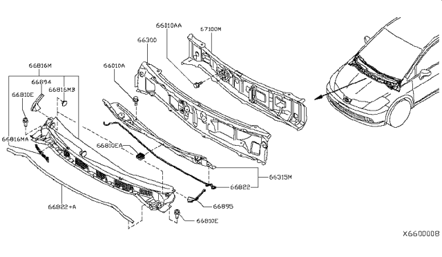 2011 Nissan Versa Sedan Cowl Top & Fitting Diagram