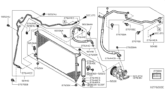 2007 Nissan Versa Sedan Condenser,Liquid Tank & Piping Diagram