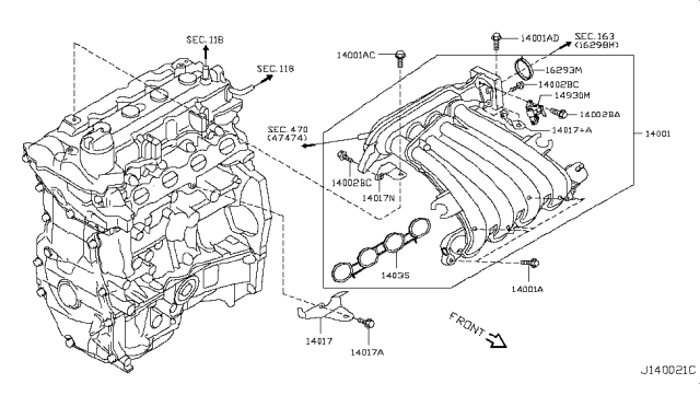 2011 Nissan Versa Gasket-Throttle Chamber Diagram for 16175-ED00A