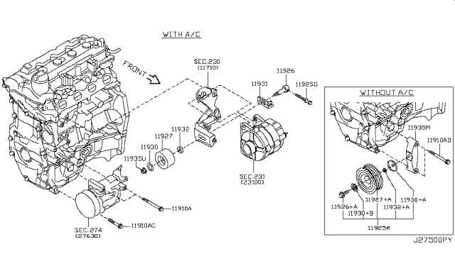 2009 Nissan Versa Sedan Compressor Mounting & Fitting Diagram 1