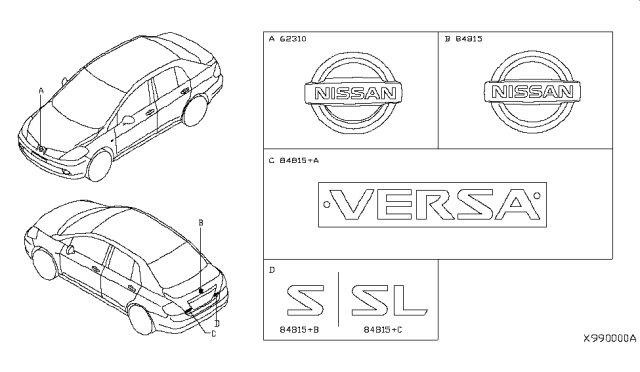 2009 Nissan Versa Rear Emblem Diagram for 90892-EM40B