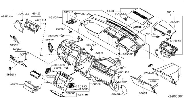 2011 Nissan Versa Sedan Instrument Panel,Pad & Cluster Lid Diagram 2