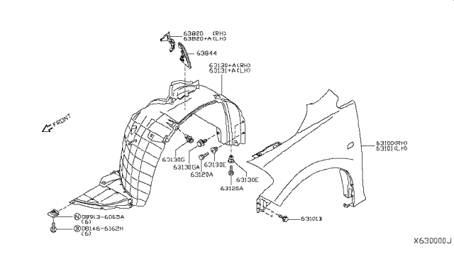 2011 Nissan Versa Sedan Front Fender & Fitting Diagram