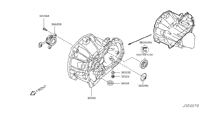 2009 Nissan Versa Transmission Case & Clutch Release Diagram 6