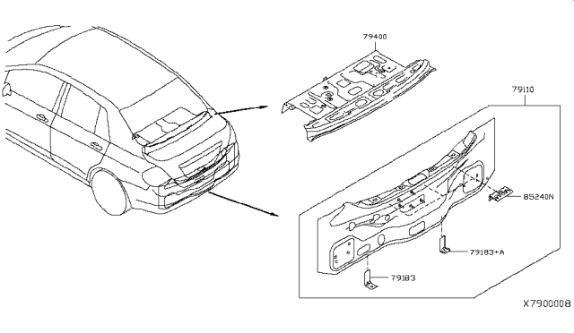 2010 Nissan Versa Retainer-Rear Bumper,Upper Diagram for 85240-EL030