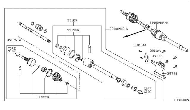 2010 Nissan Versa Shaft Assembly-Front Drive RH Diagram for 39100-EL10B