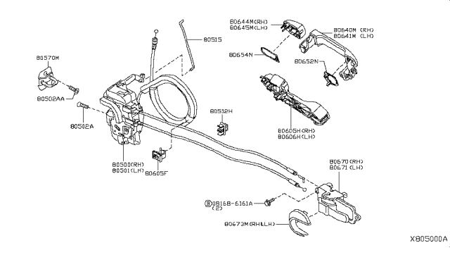 2007 Nissan Versa Sedan Front Door Lock & Handle Diagram