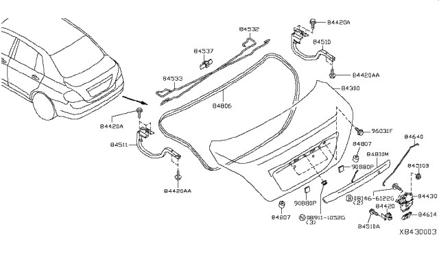 2008 Nissan Versa Trunk Lock Assembly Diagram for 84631-ZR80A
