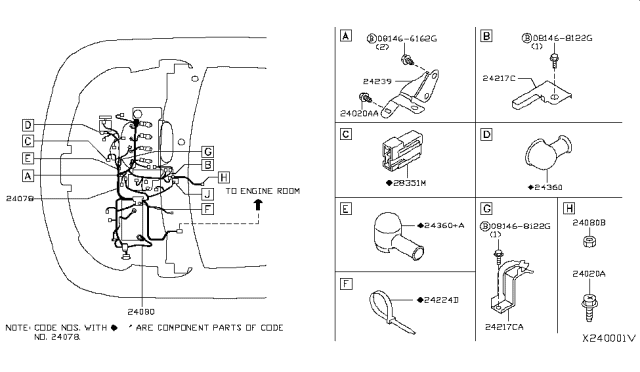 2011 Nissan Versa Bracket Diagram for 24239-EM02A