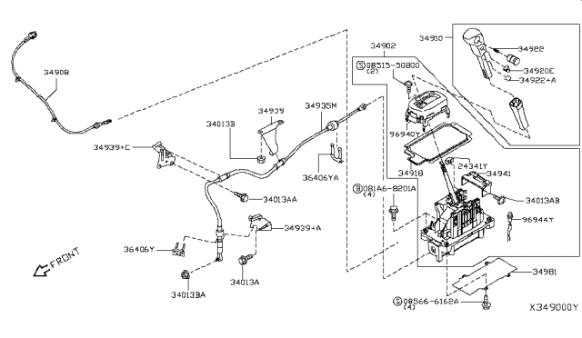 2008 Nissan Versa Knob Assembly-Control Lever Auto Diagram for 34910-EL02A