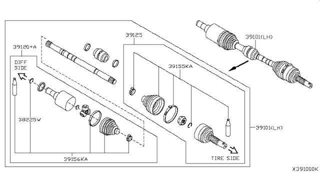 2008 Nissan Versa Shaft Front Drive Diagram for 39101-EL10A