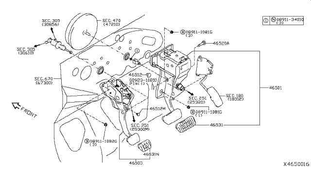 2010 Nissan Versa Pad-Pedal Diagram for 46531-EM30B