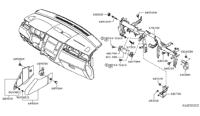 2011 Nissan Versa Bracket-Instrument Lower Cover Diagram for 68925-EL00A