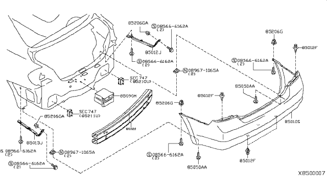 2010 Nissan Versa Sedan Rear Bumper Diagram 1