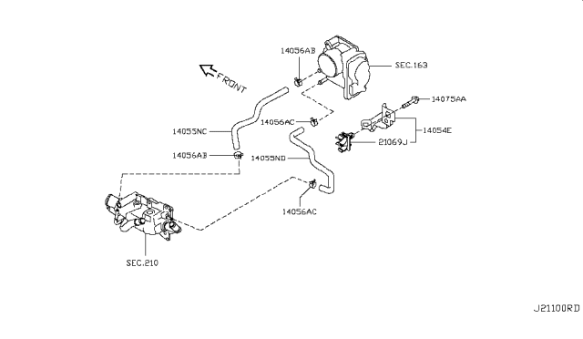 2011 Nissan Versa Sedan Water Hose & Piping Diagram 1