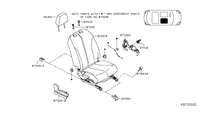 2011 Nissan Versa Back & Cushion & Adjuster Assy Diagram for 87601-ZW40C