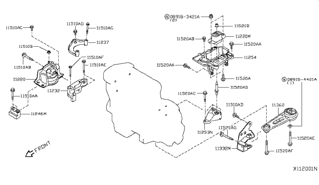 2009 Nissan Versa Engine & Transmission Mounting Diagram 2