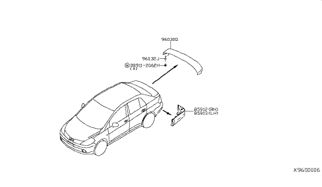 2008 Nissan Versa Grommet Diagram for 62284-85T00