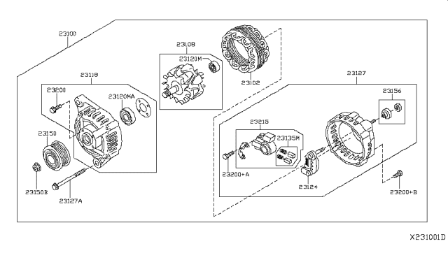 2009 Nissan Versa Alternator Assembly Diagram for 23100-ZW40B