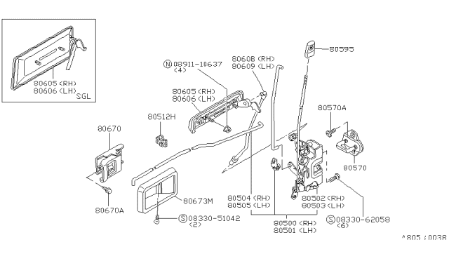 1982 Nissan Stanza Front Door Lock & Handle Diagram 1