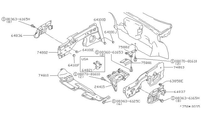 1983 Nissan Stanza Member-Side Front RH Diagram for 75100-D1230