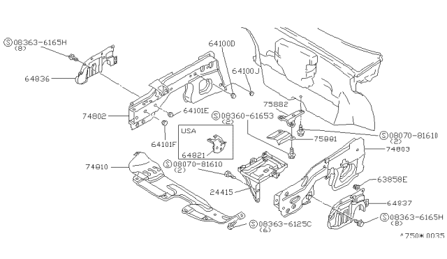 1982 Nissan Stanza Sedan Member & Fitting Diagram
