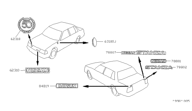 1982 Nissan Stanza Sedan Emblem & Name Label Diagram 3