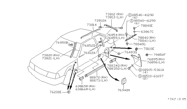 1982 Nissan Stanza Body Side Fitting Diagram 1