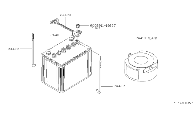 1982 Nissan Stanza Sedan Battery & Battery Mounting Diagram