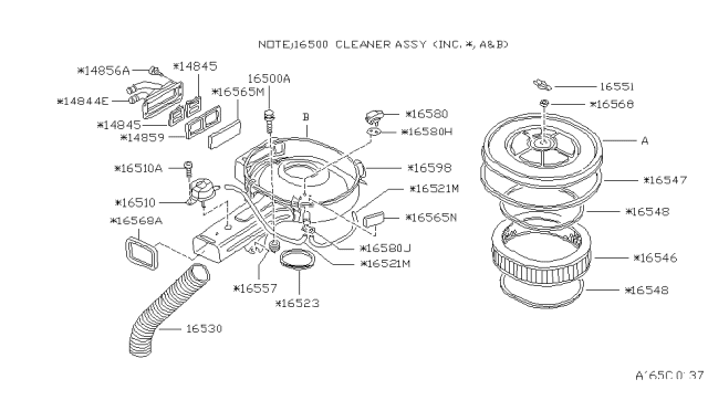 1983 Nissan Stanza Air Cleaner Assembly Diagram for 16500-D2100