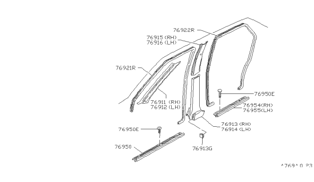 1982 Nissan Stanza GARNISH LH BRN Diagram for 76916-D0101