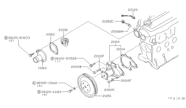 1982 Nissan Stanza Water Outlet Diagram for 11060-D0100