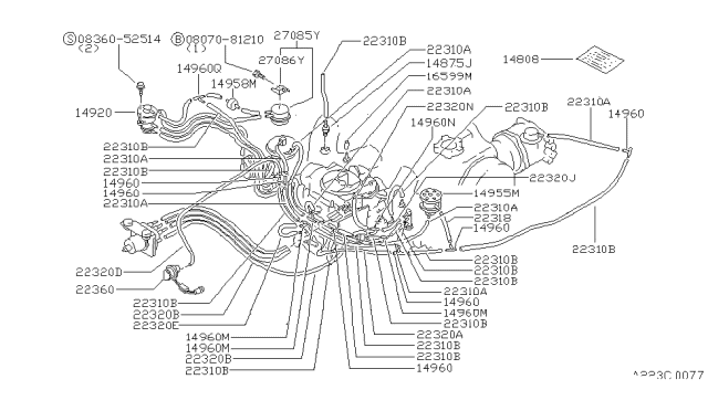1982 Nissan Stanza Hose Assembly Vacuum Diagram for 22320-D2106