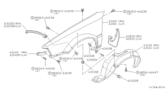 1984 Nissan Stanza Mud Guard Set-Front Fender, Right Diagram for 63850-D0300