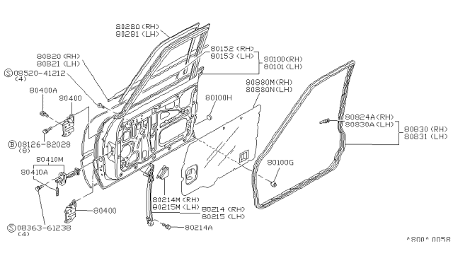 1984 Nissan Stanza Hinge-Front Door Diagram for 80400-D0100