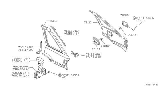 1983 Nissan Stanza Fender Rear LH Diagram for 78113-D1600