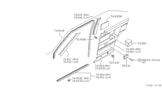 1983 Nissan Stanza Plate Kick L Rd Diagram for 76954-D0102