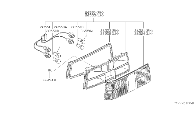 1986 Nissan Stanza Packing Rear Combination Diagram for 26559-D1000