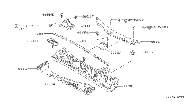 1984 Nissan Stanza Grille-COWL Top Diagram for 66812-D1210