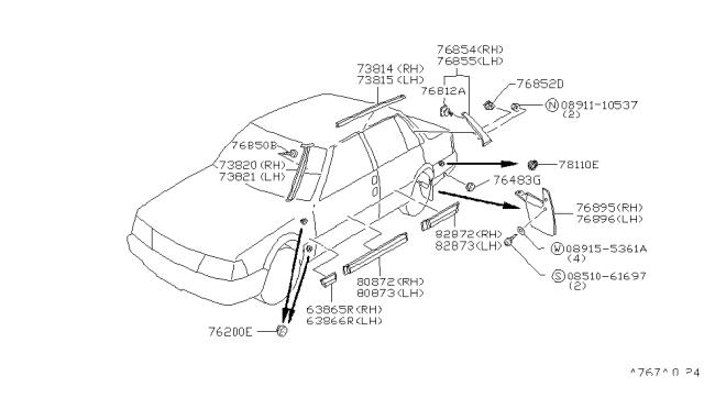 1986 Nissan Stanza Side MOULDING-Door Diagram for 82873-D0200