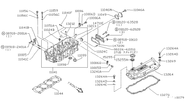 1984 Nissan Stanza Bolt-Cylinder Head Diagram for 11056-D0101