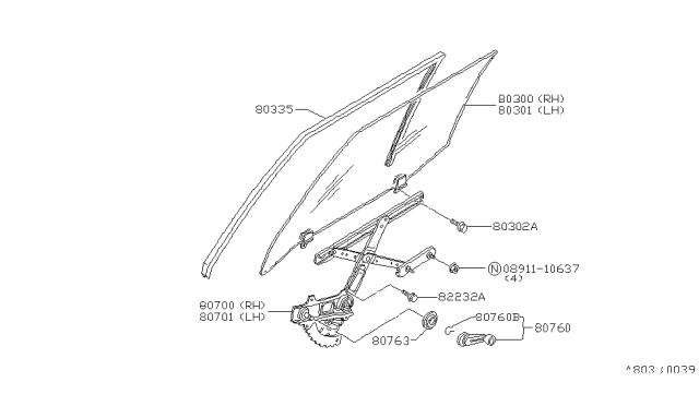 1985 Nissan Stanza Front Door Window & Regulator Diagram 1